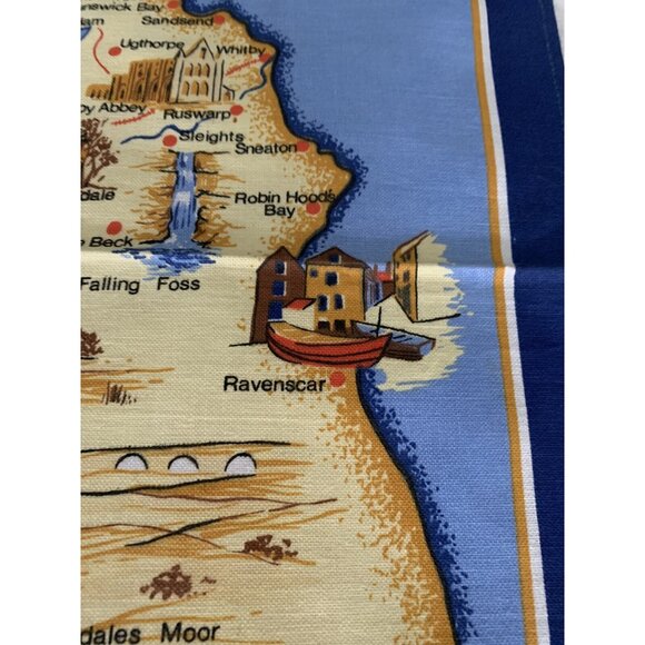 Vintage Clive Mayor Yorkshire Made in Britain Tea Towel Blue Souvenir Map Cotton - Picture 5 of 8